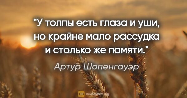 Артур Шопенгауэр цитата: "У толпы есть глаза и уши, но крайне мало рассудка и столько же..."