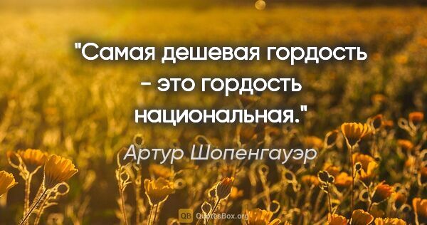 Артур Шопенгауэр цитата: "Самая дешевая гордость - это гордость национальная."