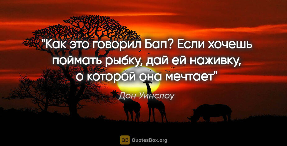 Дон Уинслоу цитата: "Как это говорил Бап? "Если хочешь поймать рыбку, дай ей..."