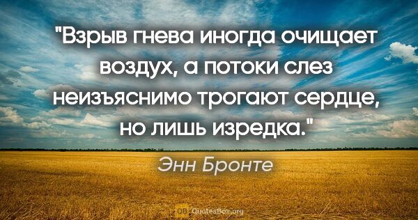 Энн Бронте цитата: "Взрыв гнева иногда очищает воздух, а потоки слез неизъяснимо..."