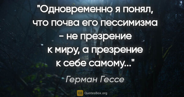 Герман Гессе цитата: "Одновременно я понял, что почва его пессимизма - не презрение..."