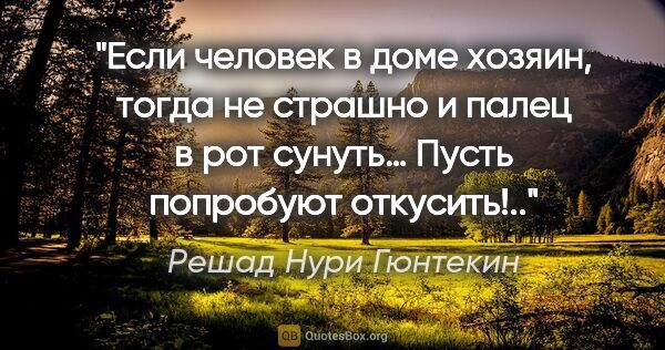 Решад Нури Гюнтекин цитата: "Если человек в доме хозяин, тогда не страшно и палец в рот..."