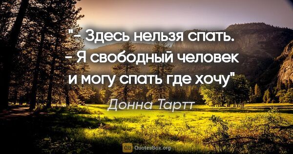 Донна Тартт цитата: "- Здесь нельзя спать.

- Я свободный человек и могу спать где..."