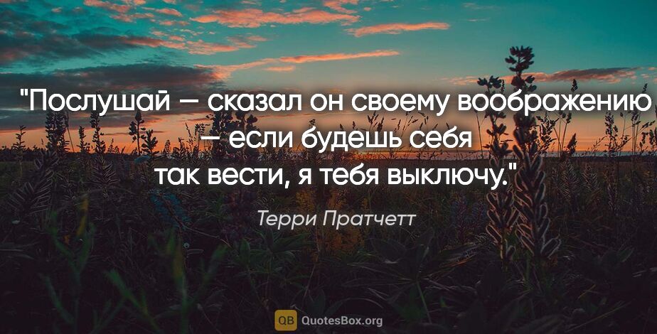 Терри Пратчетт цитата: ""Послушай — сказал он своему воображению — если будешь себя..."