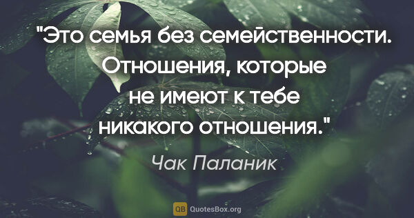 Чак Паланик цитата: "Это семья без семейственности. Отношения, которые не имеют к..."