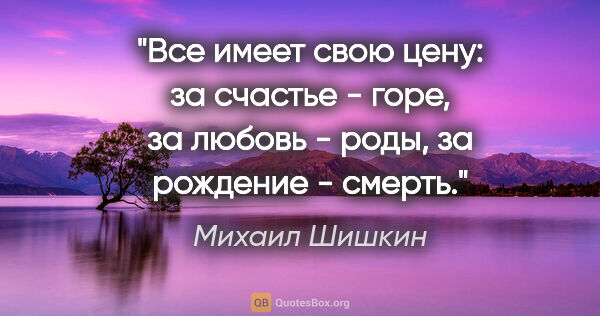 Михаил Шишкин цитата: "Все имеет свою цену: за счастье - горе, за любовь - роды, за..."