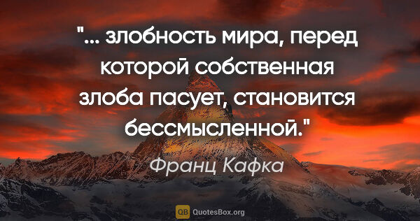 Франц Кафка цитата: " злобность мира, перед которой собственная злоба пасует,..."