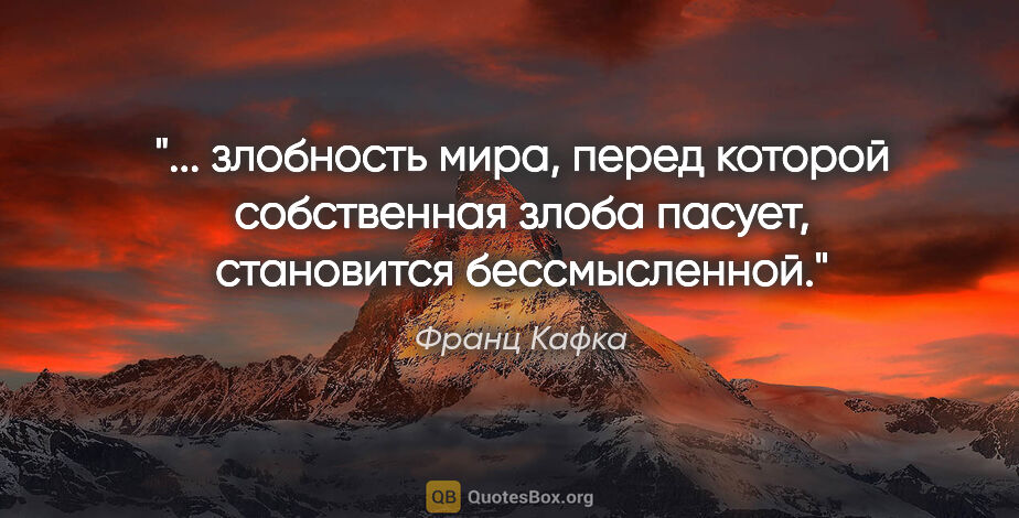 Франц Кафка цитата: " злобность мира, перед которой собственная злоба пасует,..."