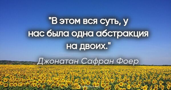 Джонатан Сафран Фоер цитата: "В этом вся суть, у нас была одна абстракция на двоих."