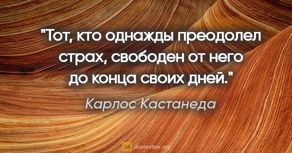 Карлос Кастанеда цитата: "Тот, кто однажды преодолел страх, свободен от него до конца..."