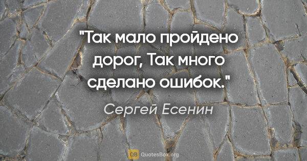 Сергей Есенин цитата: "Так мало пройдено дорог,

Так много сделано ошибок."