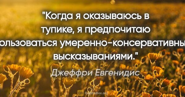 Джеффри Евгенидис цитата: "Когда я оказываюсь в тупике, я предпочитаю пользоваться..."