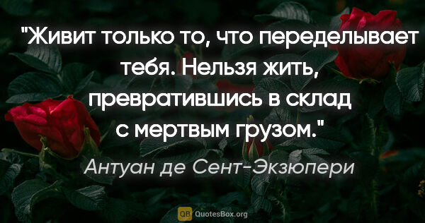 Антуан де Сент-Экзюпери цитата: "Живит только то, что переделывает тебя. Нельзя жить,..."