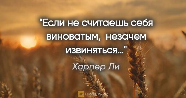 Харпер Ли цитата: "Если не считаешь себя виноватым, 

незачем извиняться…"