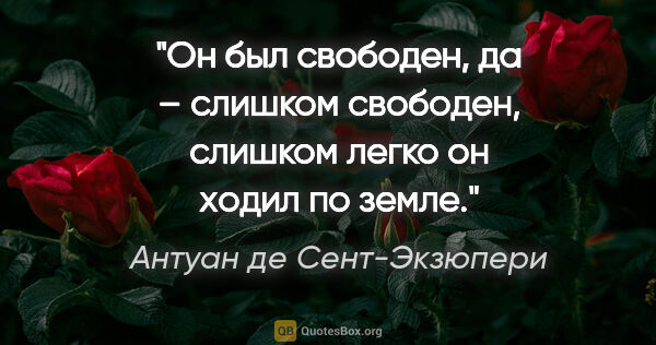 Антуан де Сент-Экзюпери цитата: "Он был свободен, да – слишком свободен, слишком легко он ходил..."