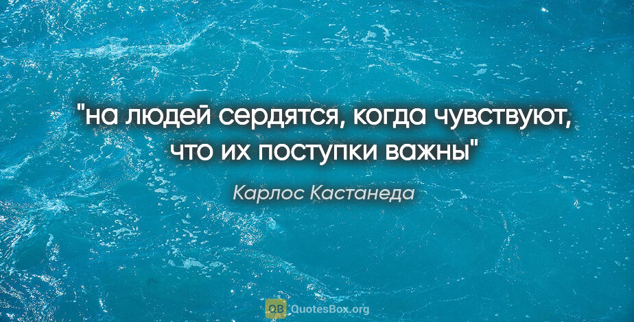 Карлос Кастанеда цитата: "на людей сердятся, когда чувствуют, что их поступки важны"