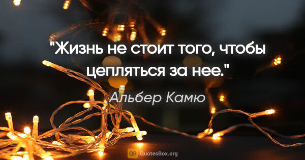 Альбер Камю цитата: "Жизнь не стоит того, чтобы цепляться за нее."