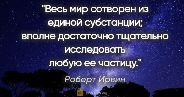 Роберт Ирвин цитата: "Весь мир сотворен из единой субстанции; вполне достаточно..."