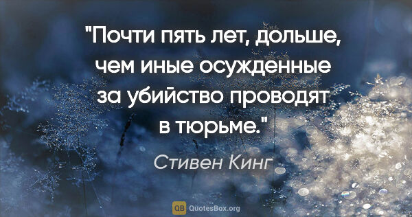 Стивен Кинг цитата: "Почти пять лет, дольше, чем иные осужденные за убийство..."