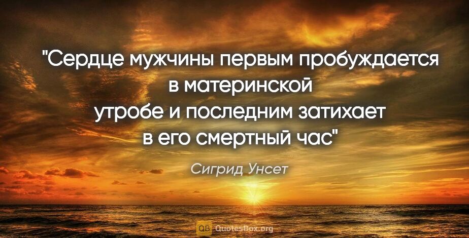 Сигрид Унсет цитата: "Сердце мужчины первым пробуждается в материнской утробе и..."