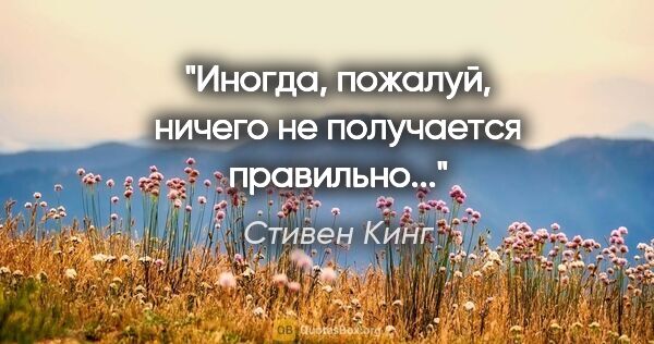 Стивен Кинг цитата: "Иногда, пожалуй, ничего не получается правильно..."