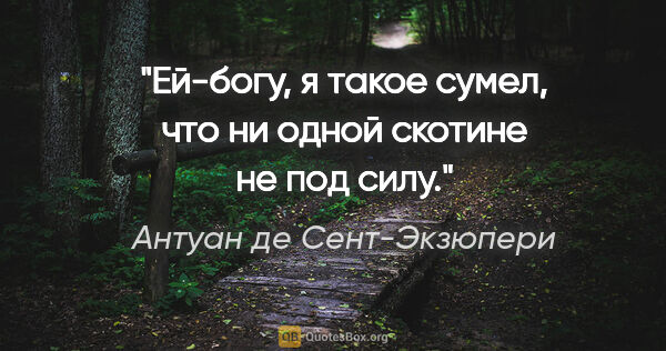 Антуан де Сент-Экзюпери цитата: "Ей-богу, я такое сумел, что ни одной скотине не под силу."