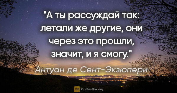 Антуан де Сент-Экзюпери цитата: "А ты рассуждай так: летали же другие, они через это прошли,..."