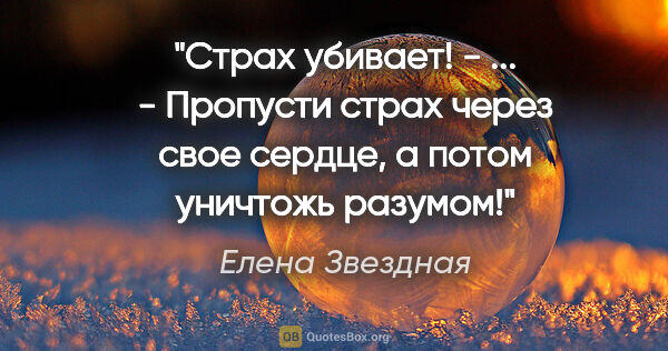 Елена Звездная цитата: ""Страх убивает! - ... - Пропусти страх через свое сердце, а..."