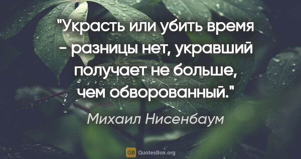 Михаил Нисенбаум цитата: "Украсть или убить время - разницы нет, укравший получает не..."