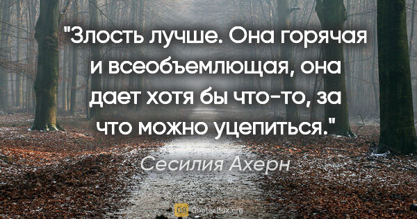 Сесилия Ахерн цитата: "Злость лучше. Она горячая и всеобъемлющая, она дает хотя бы..."