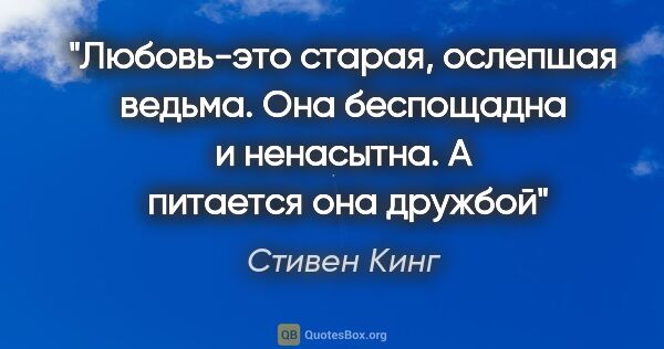 Стивен Кинг цитата: "Любовь-это старая, ослепшая ведьма. Она беспощадна и..."