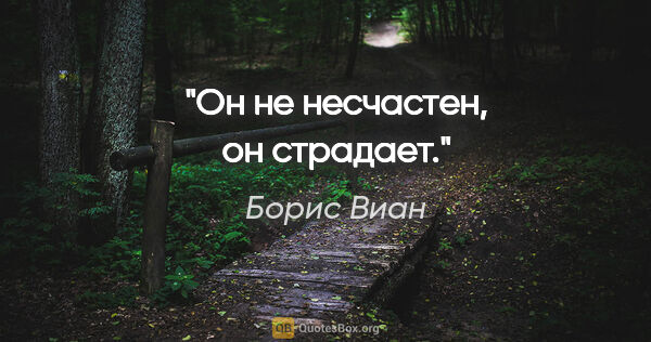 Борис Виан цитата: "Он не несчастен, он страдает."