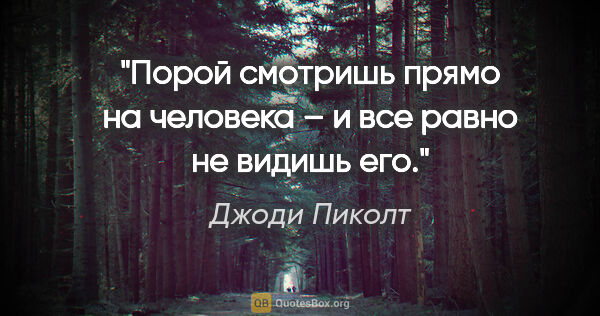 Джоди Пиколт цитата: "Порой смотришь прямо на человека – и все равно не видишь его."