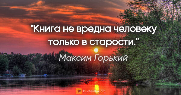 Максим Горький цитата: "Книга не вредна человеку только в старости."