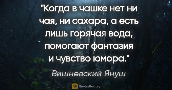 Вишневский Януш цитата: "Когда в чашке нет ни чая, ни сахара, а есть лишь горячая вода,..."