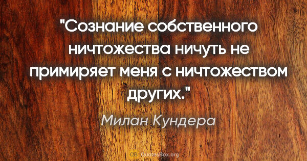 Милан Кундера цитата: "Сознание собственного ничтожества ничуть не примиряет меня с..."