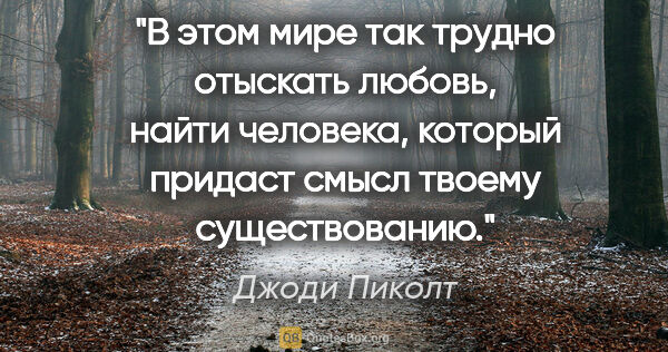 Джоди Пиколт цитата: "В этом мире так трудно отыскать любовь, найти человека,..."