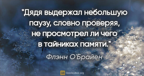 Флэнн О'Брайен цитата: "Дядя выдержал небольшую паузу, словно проверяя, не просмотрел..."