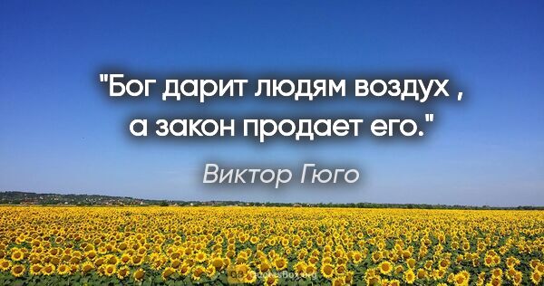 Виктор Гюго цитата: "Бог дарит людям воздух , а закон продает его."