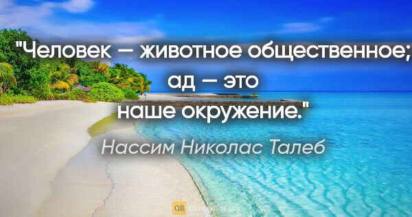 Нассим Николас Талеб цитата: "Человек — животное общественное; ад — это наше окружение."