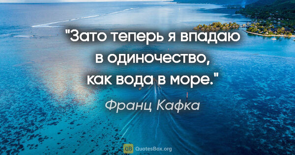 Франц Кафка цитата: "Зато теперь я впадаю в одиночество, как вода в море."