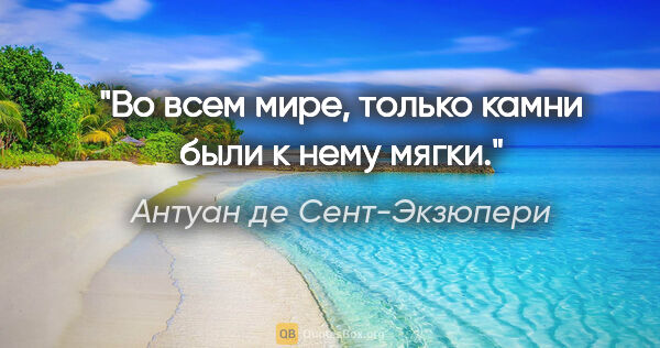 Антуан де Сент-Экзюпери цитата: "Во всем мире, только камни были к нему мягки."