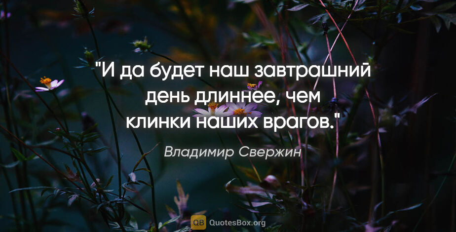 Владимир Свержин цитата: "И да будет наш завтрашний день длиннее, чем клинки наших врагов."