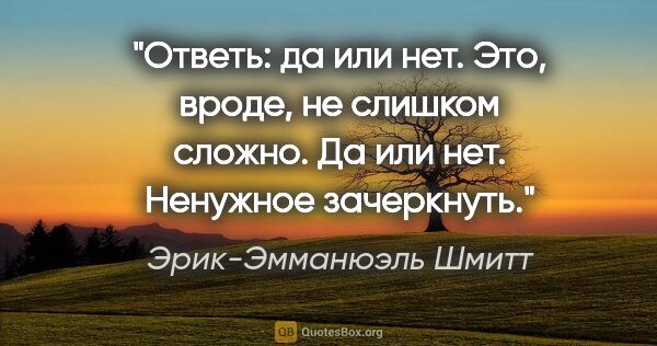 Эрик-Эмманюэль Шмитт цитата: "Ответь: да или нет. Это, вроде, не слишком сложно. Да или нет...."