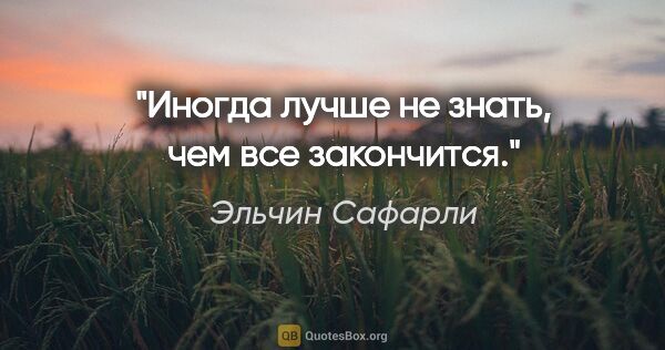 Эльчин Сафарли цитата: "«Иногда лучше не знать, чем все закончится.»"