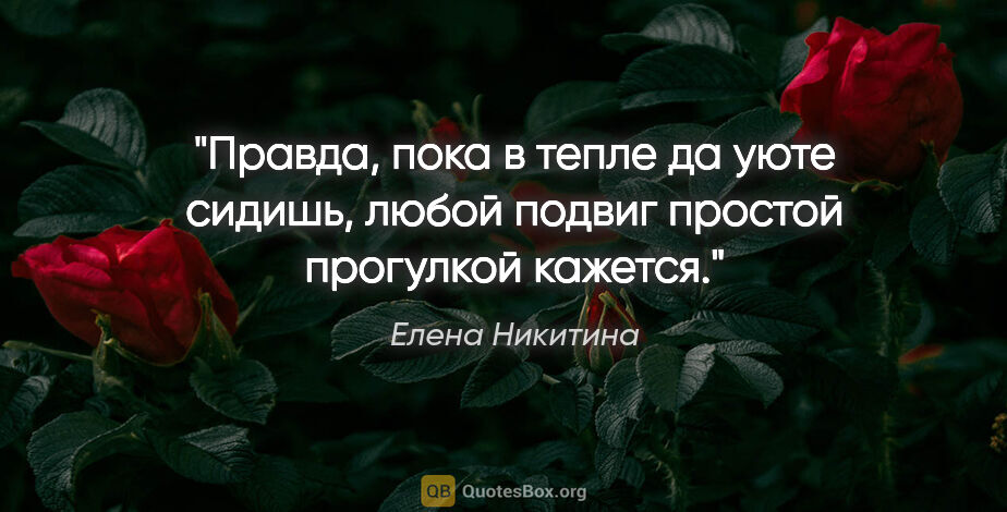 Елена Никитина цитата: "Правда, пока в тепле да уюте сидишь, любой подвиг простой..."