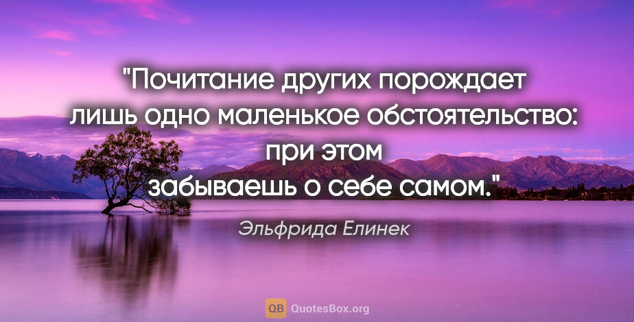 Эльфрида Елинек цитата: "Почитание других порождает лишь одно маленькое обстоятельство:..."