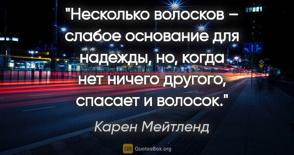 Карен Мейтленд цитата: "Несколько волосков – слабое основание для надежды, но, когда..."