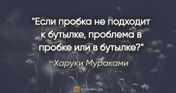 Харуки Мураками цитата: "Если пробка не подходит к бутылке, проблема в пробке или в..."