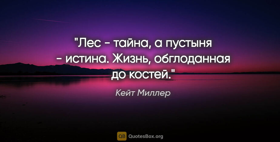 Кейт Миллер цитата: "Лес - тайна, а пустыня - истина. Жизнь, обглоданная до костей."